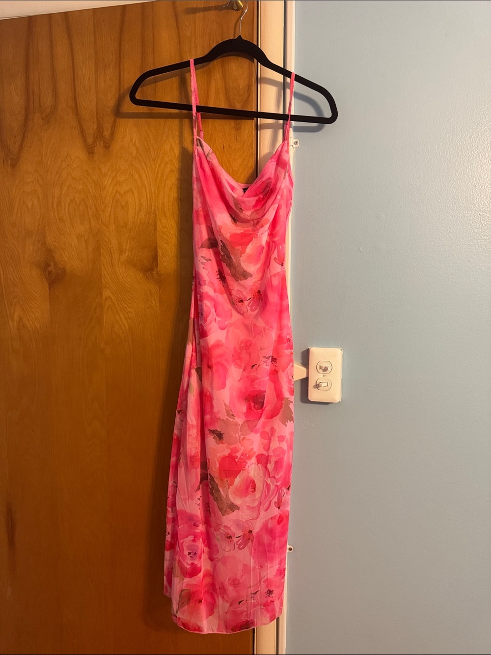 SHEIN Pink Tie-Dye Sheer Slip Dress